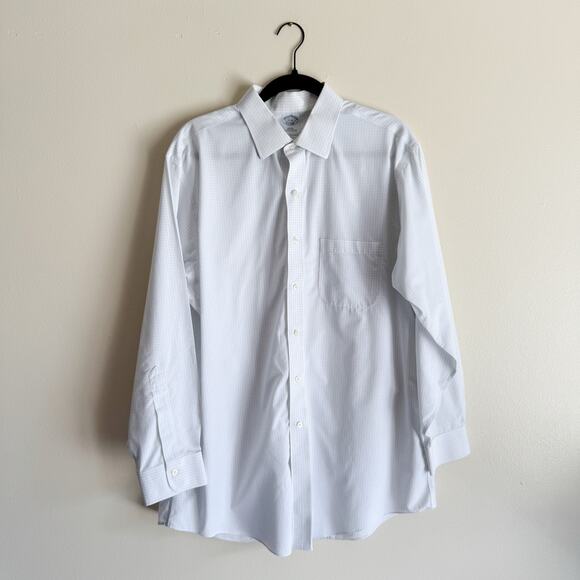 Brooks Brothers White + Blue Plaid Slim Fit Pima Cotton Non-Iron Button Up - Picture 1 of 7